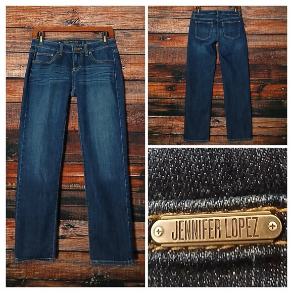 Jennifer Lopez Denim - Jennifer Lopez Jeans 0 Boyfriend Low Rise Dark Wash Blue Denim Stretch